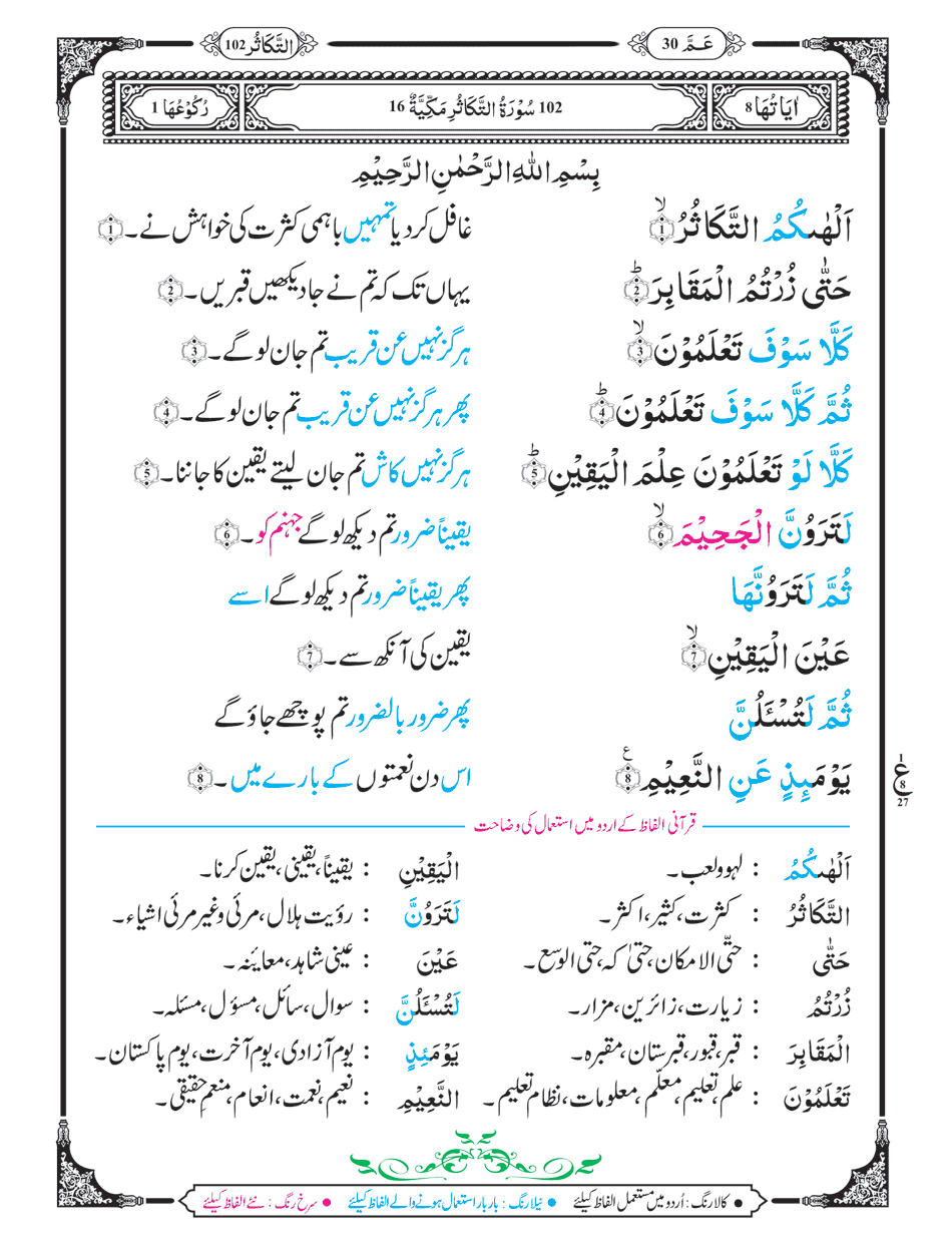 Surah At-Takathur with Urdu Translation